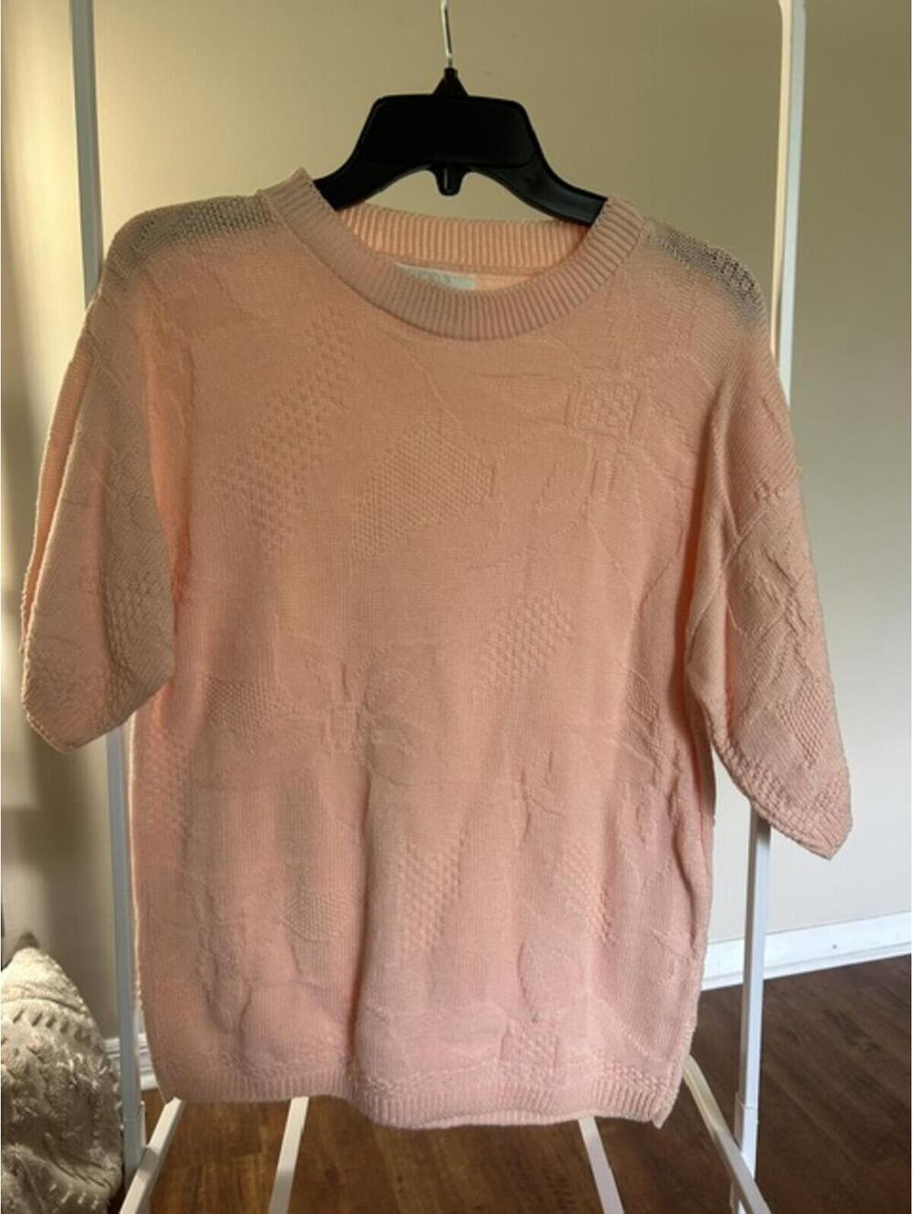Worthington Essentials Peach Knit Short Sleeve Sweater SizeM